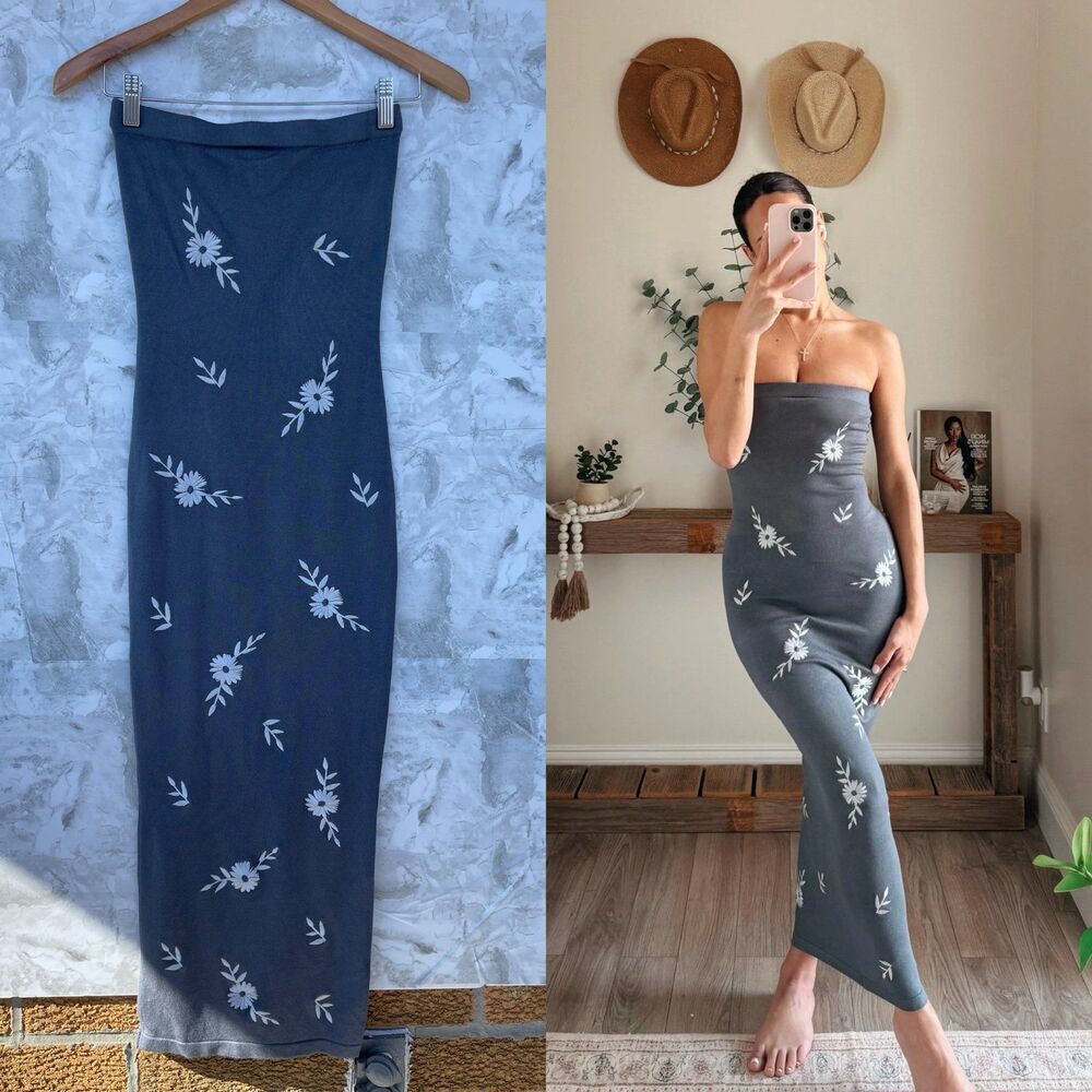 klesis embroided tube top dress charcoal size small